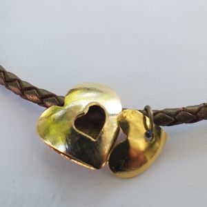 Artisan Brass Hearts on Bronze Leather Choker
